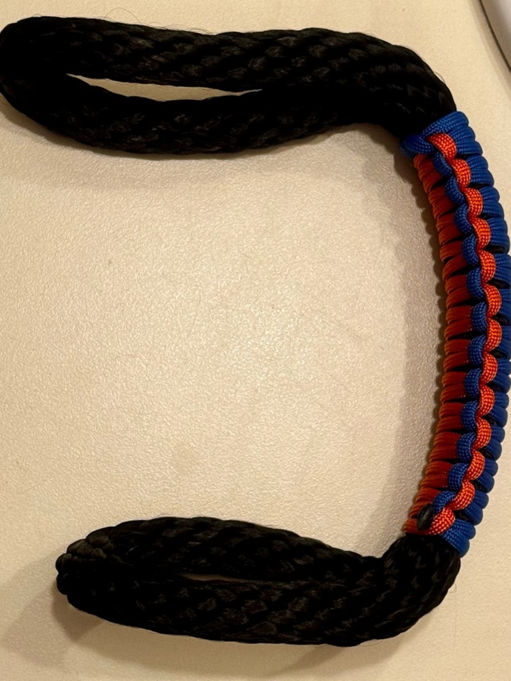 Braided Rope Handle with Blue and Orange Paracord Wrap